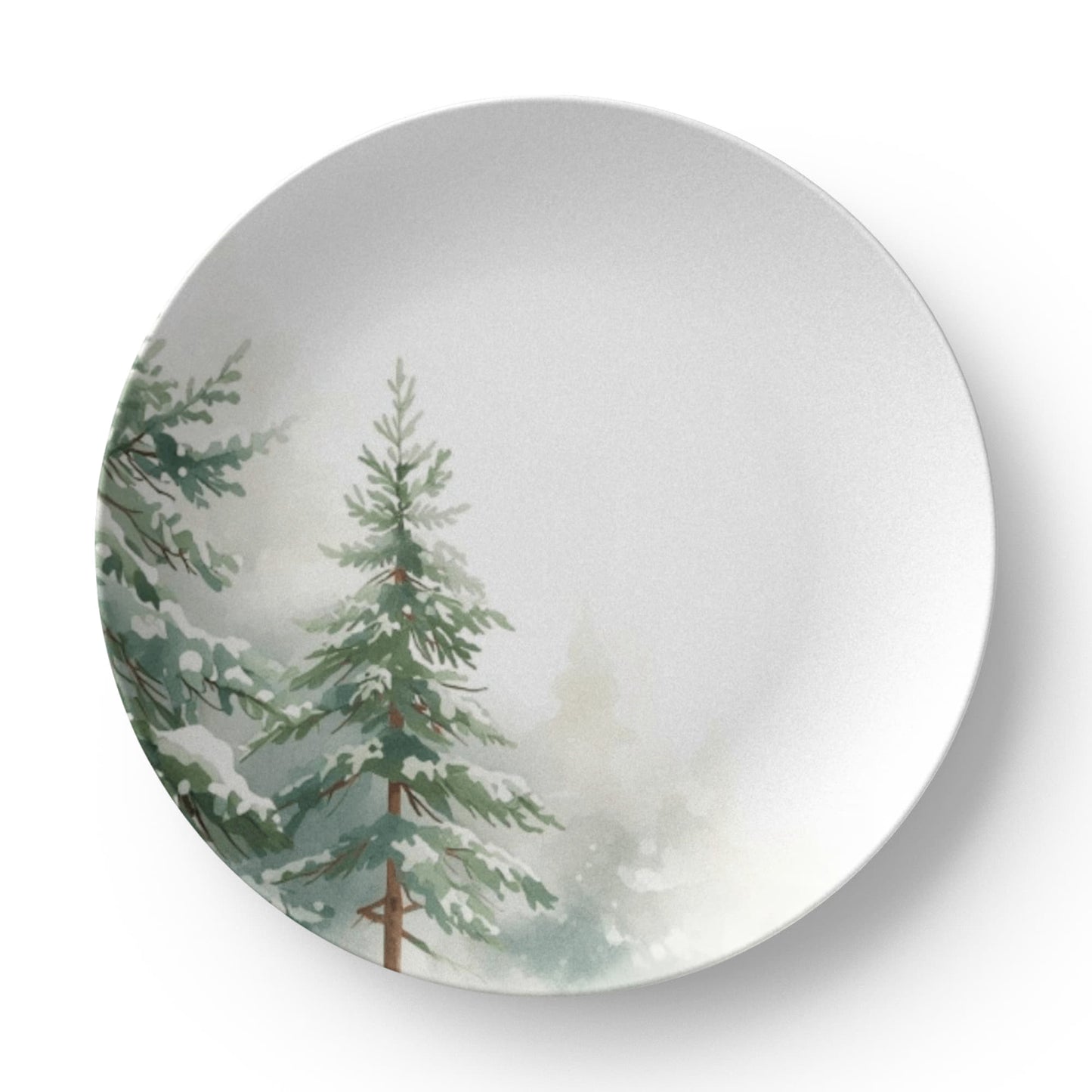 Hand-Painted Holiday Dinnerware - Rustic Snowy Forest Design - Christmas Table Setting & Hostess Gift