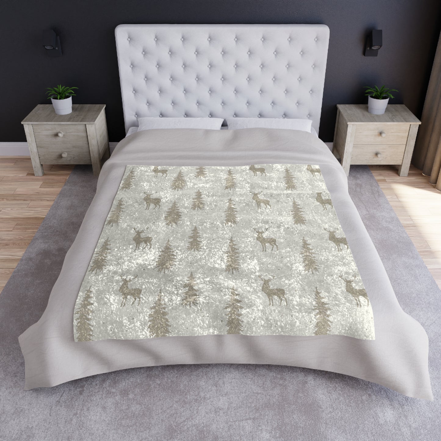 Crushed Velvet Deer & Forest Winter Throw Blanket