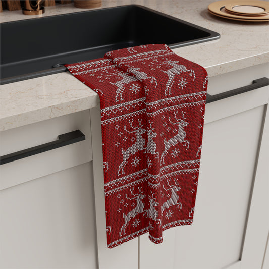 Christmas Reindeer Tea Towel, Holiday Kitchen Decor, Rustic Christmas Gift, Reusable Towel, Festive Kitchen Linen