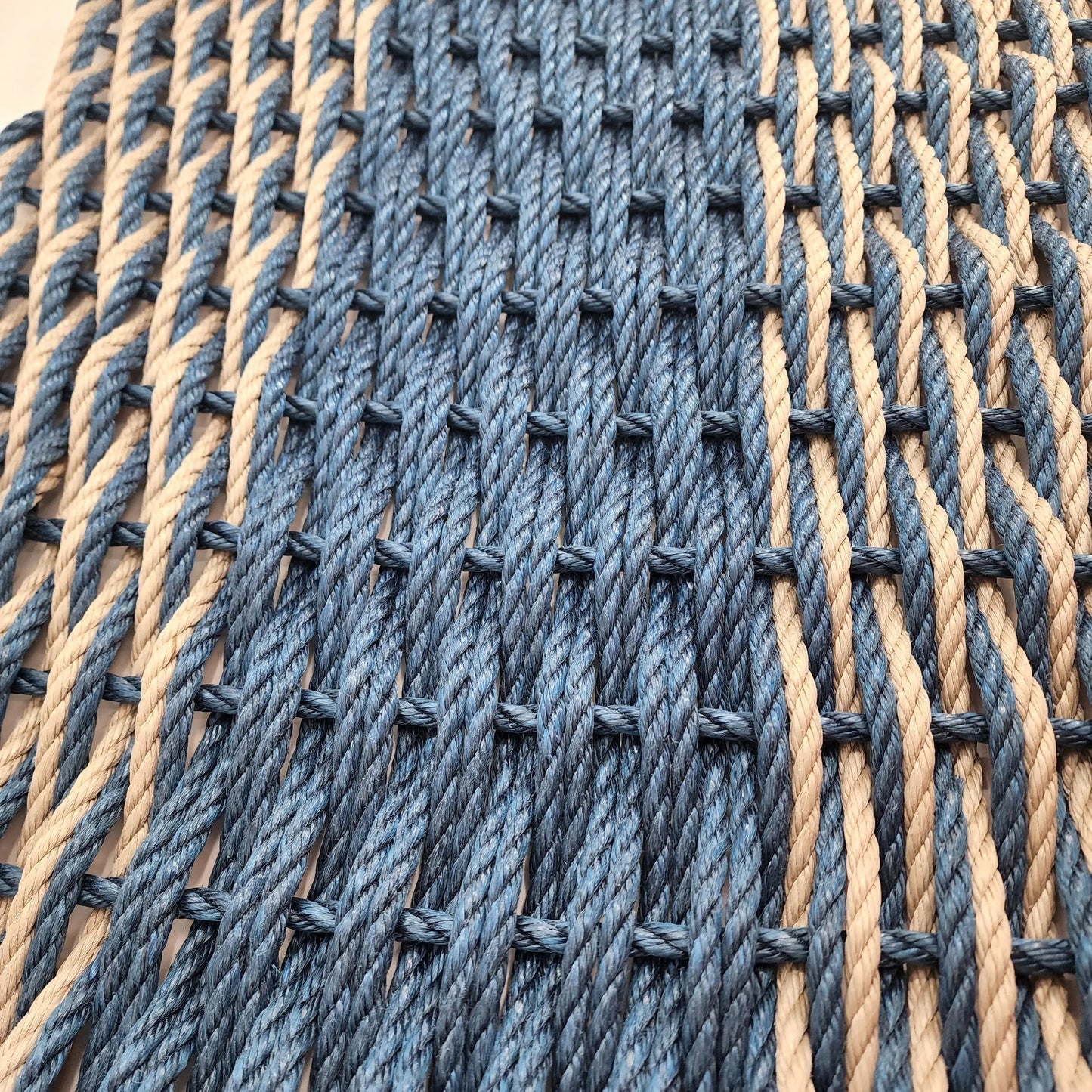 Large Navy Blue and Tan Lobster Rope Mat