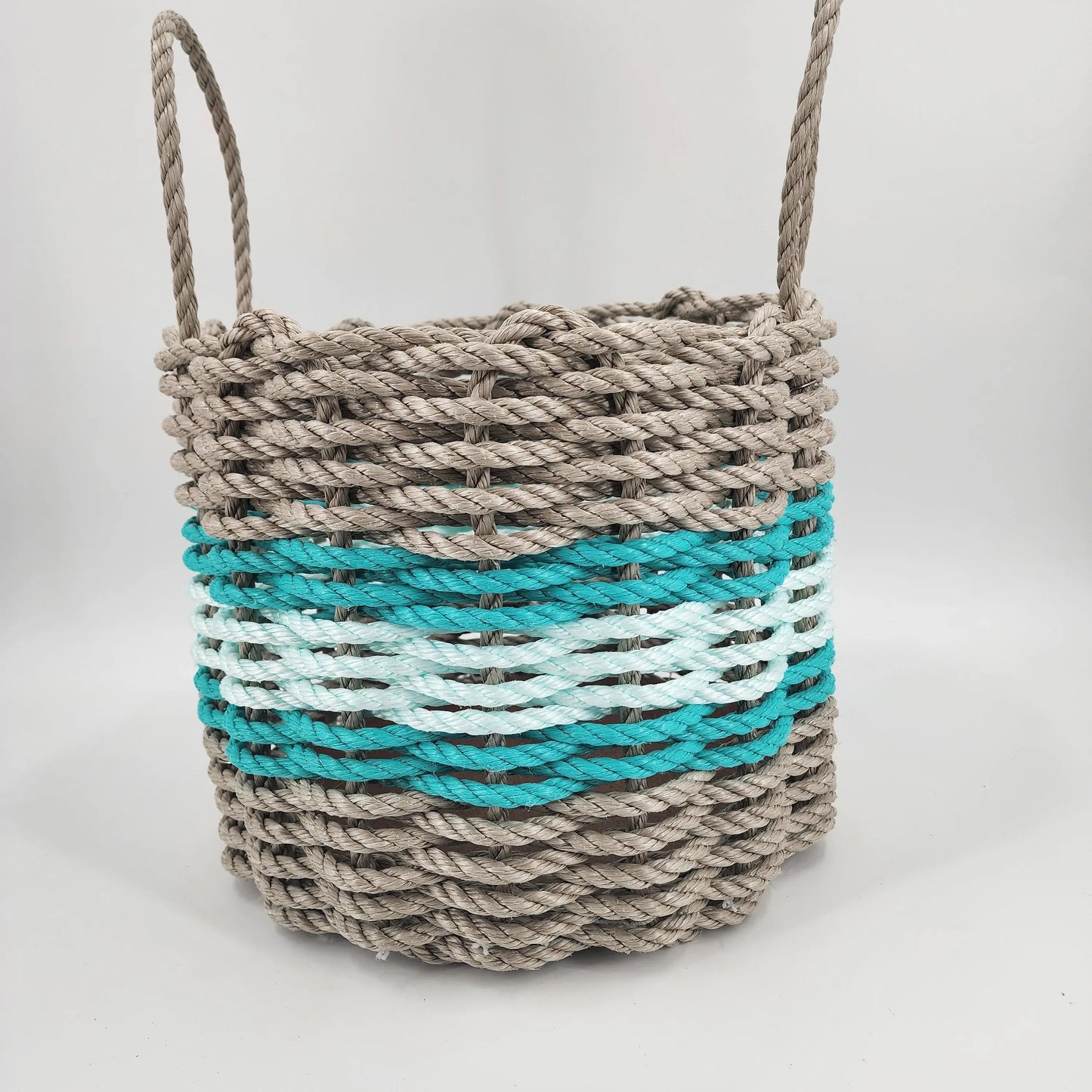 Authentic Maine Lobster Rope Storage Basket Tan and Seafoam, Accent color choice