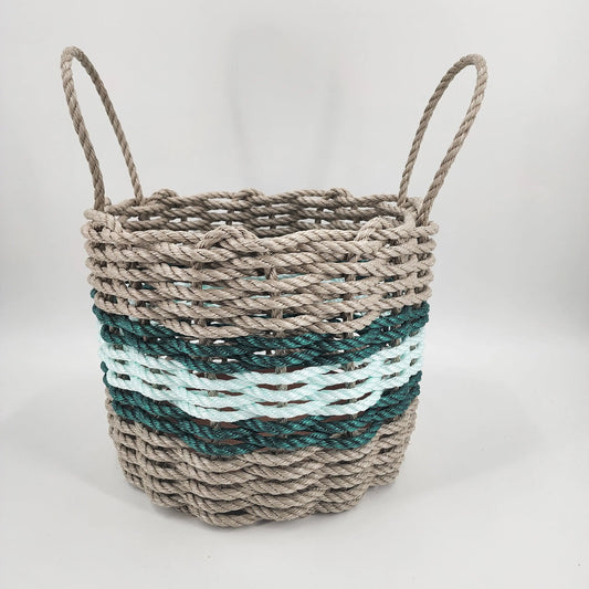Authentic Maine Lobster Rope Storage Basket Tan and Seafoam, Accent color choice