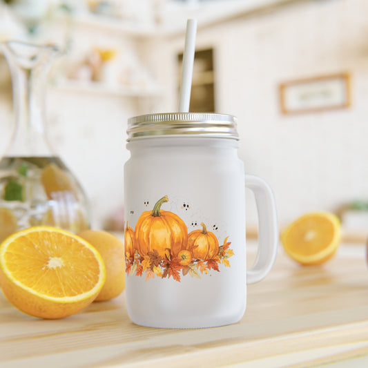 Halloween Mason jar mug with pumpkin design