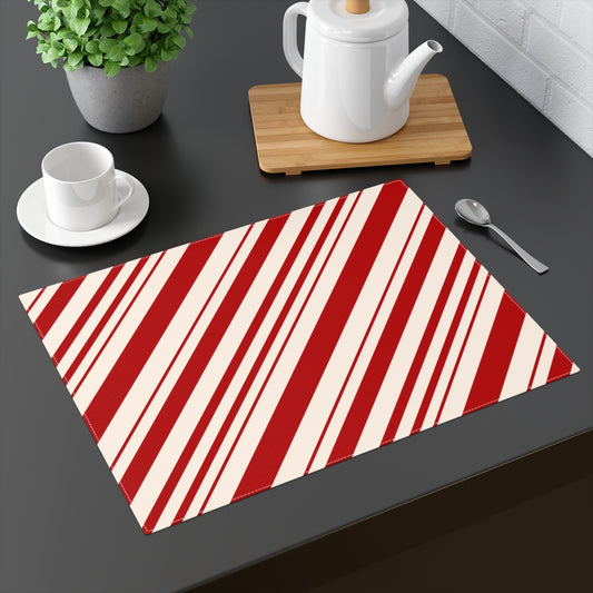 Holiday Candy Cane Stripe Placemat — Red & White Festive Table Decor