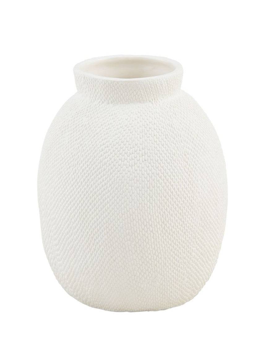 Short Pressed Textured Stoneware Vase