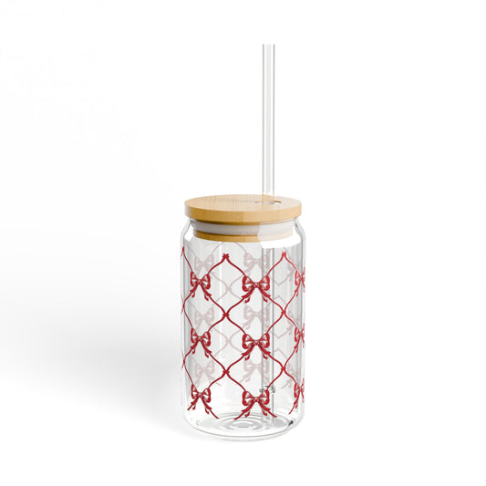 Festive Red Bow Holiday Glass Sipper Tumbler