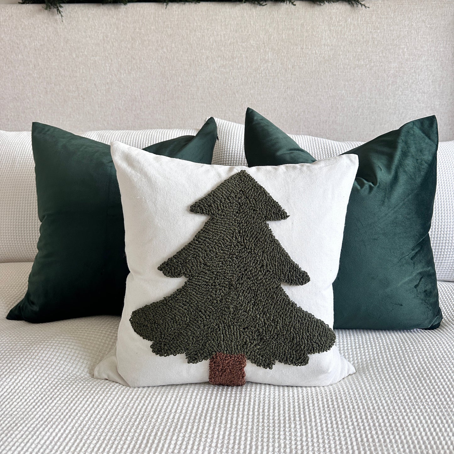 Forest Green Tufted Christmas Tree Pillow Cover