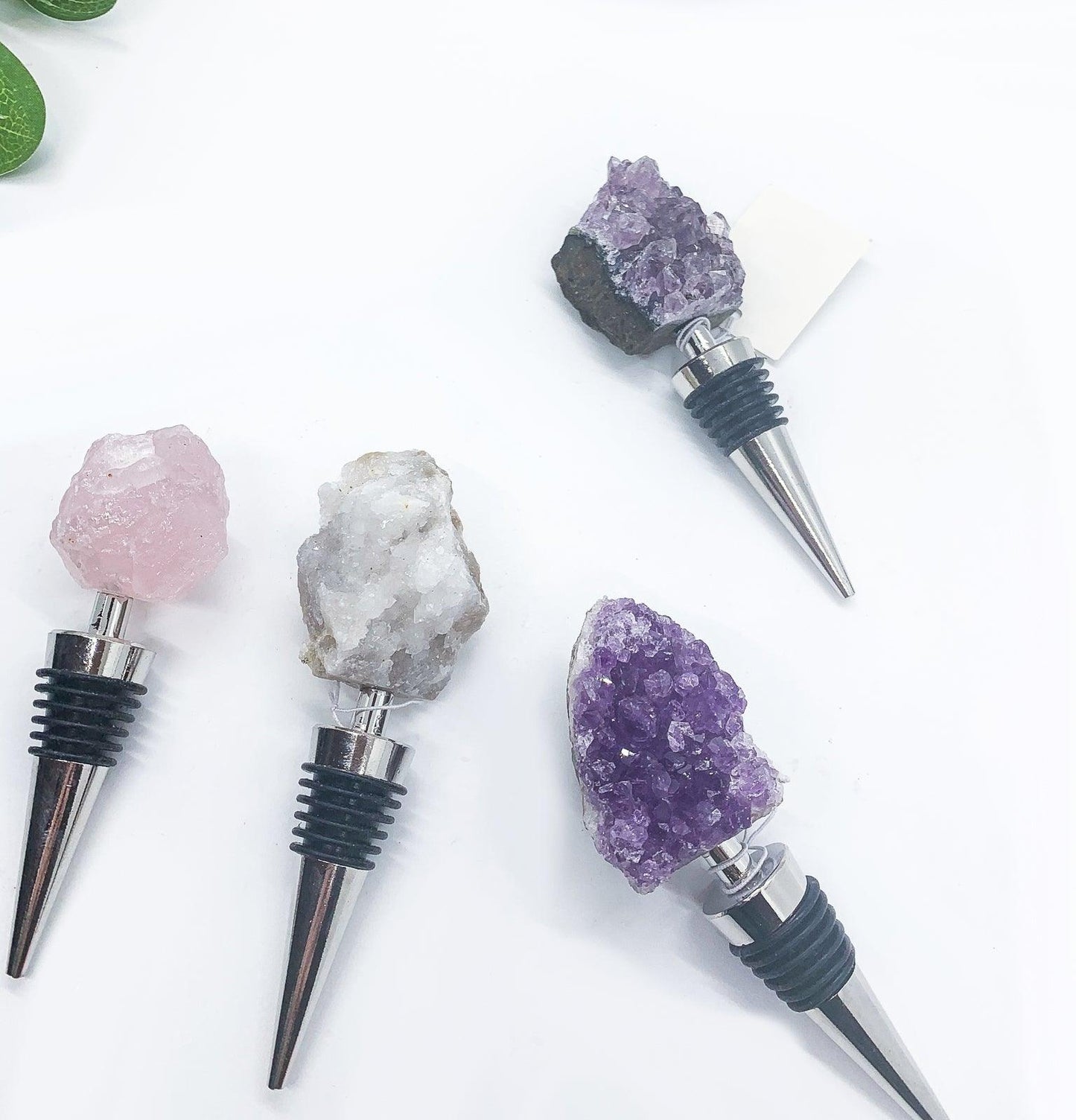 Natural Stone Wine Bottle Stopper - Amethyst, Geode, or Rose Quartz