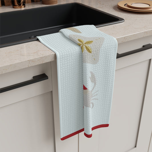 Coastal "Ho Ho Ho" Kitchen Towel | Crab, Starfish, Sand Dollar Nautical Christmas Tea Towel