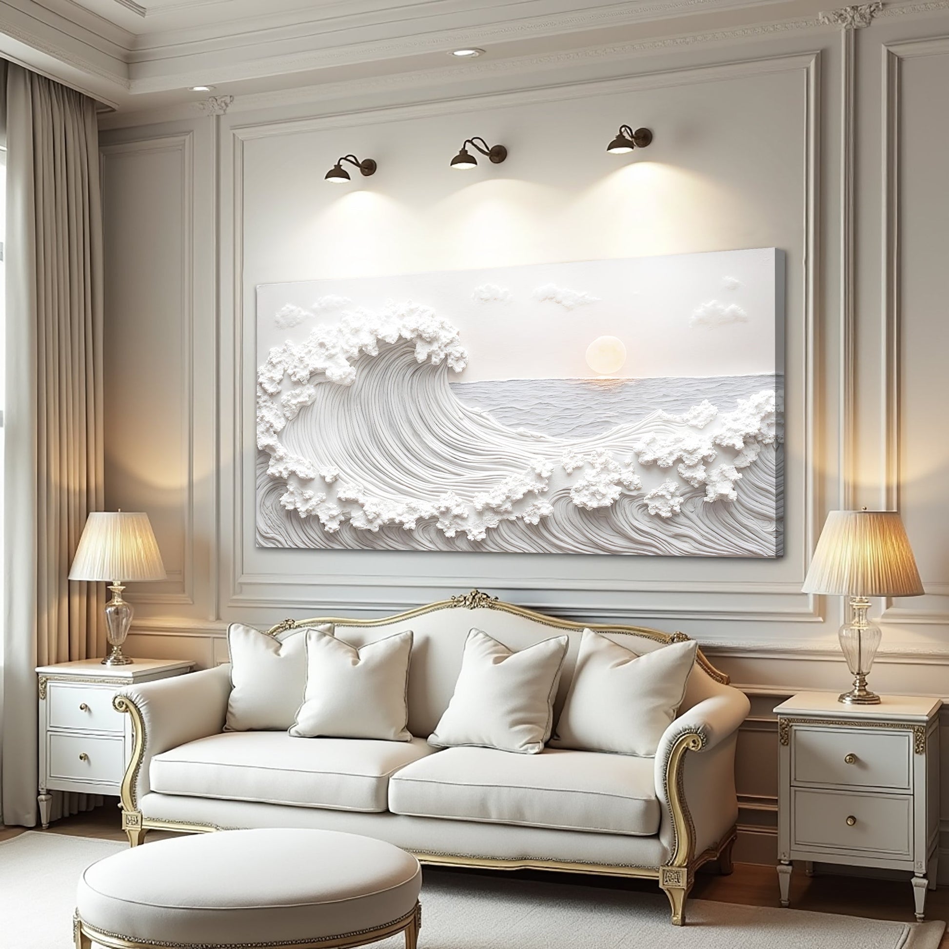 Modern ocean wave art for beach house or coastal living room