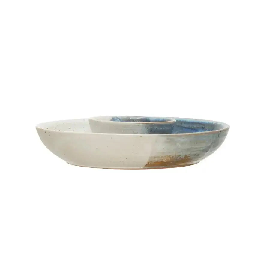 Coastal Stoneware Glazed Chip and Dip Bowl