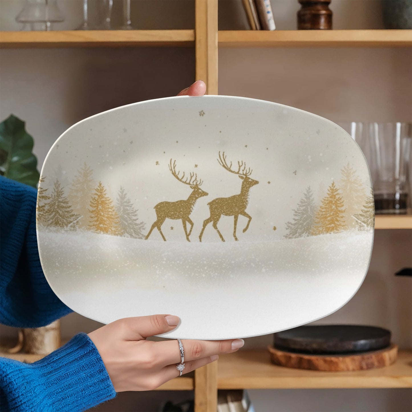 Gold Reindeer Serving Plate