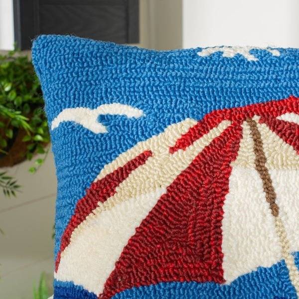 Beach Lounge Pillow 20x20 - Red & Blue Umbrella Chain Stitch Accent