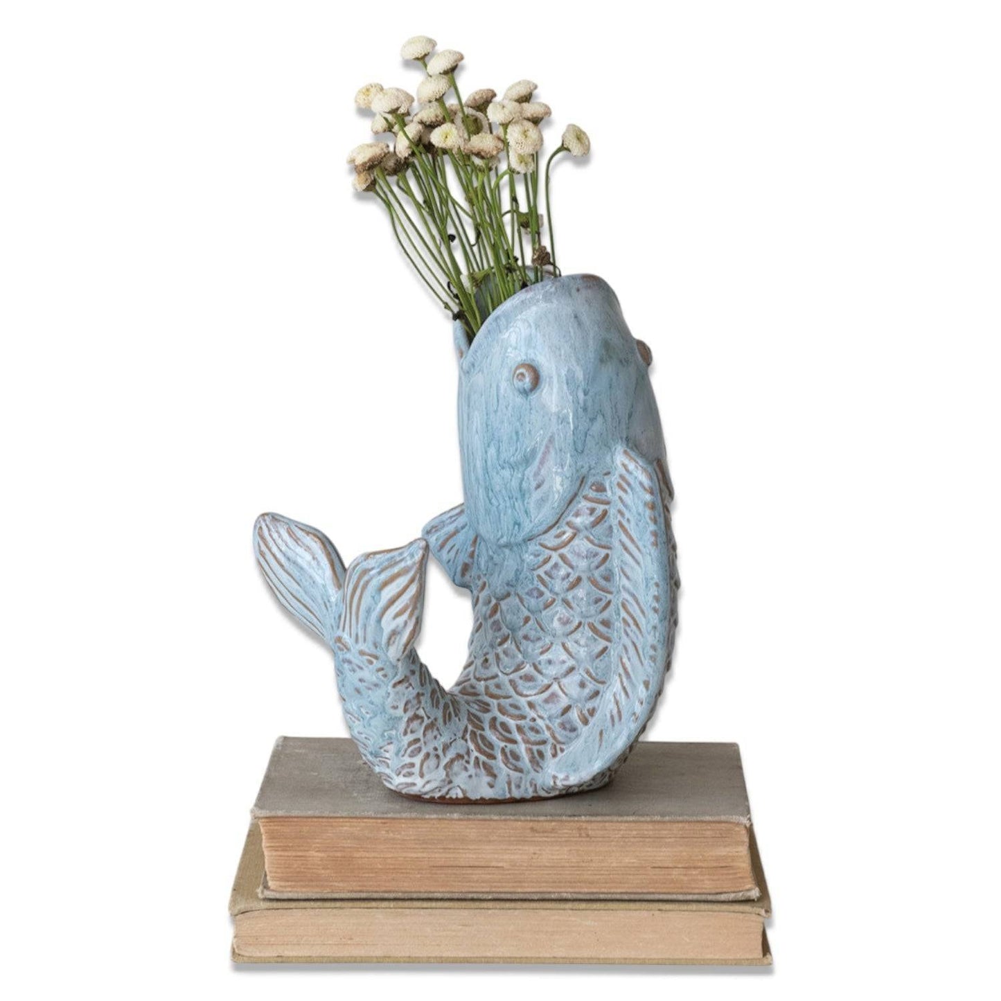 Blue Ceramic Koi Fish Vase