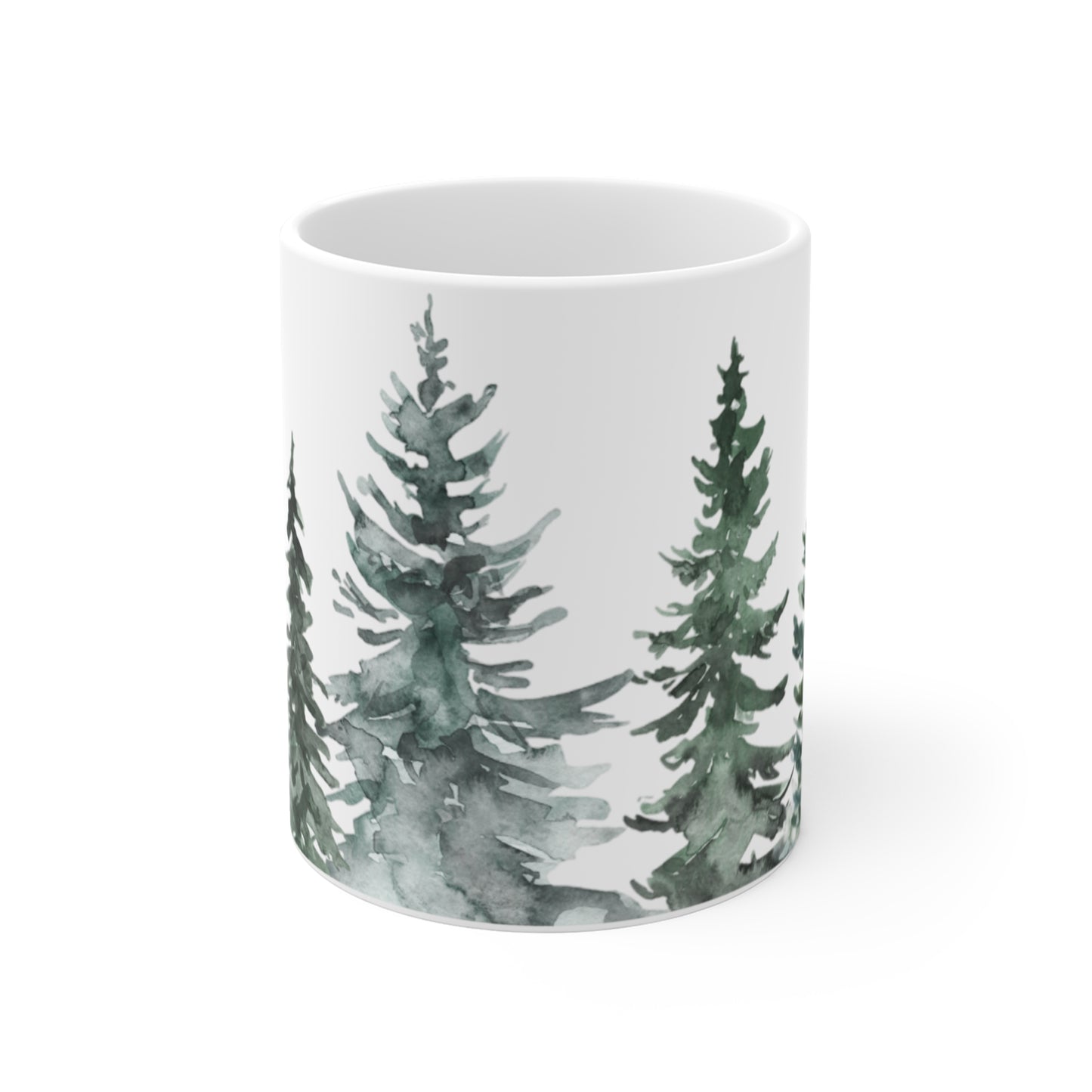 Lifestyle shot of a cute Christmas coffee mug filled with hot cocoa and marshmallows next to a fireplace, showing it as a gift.