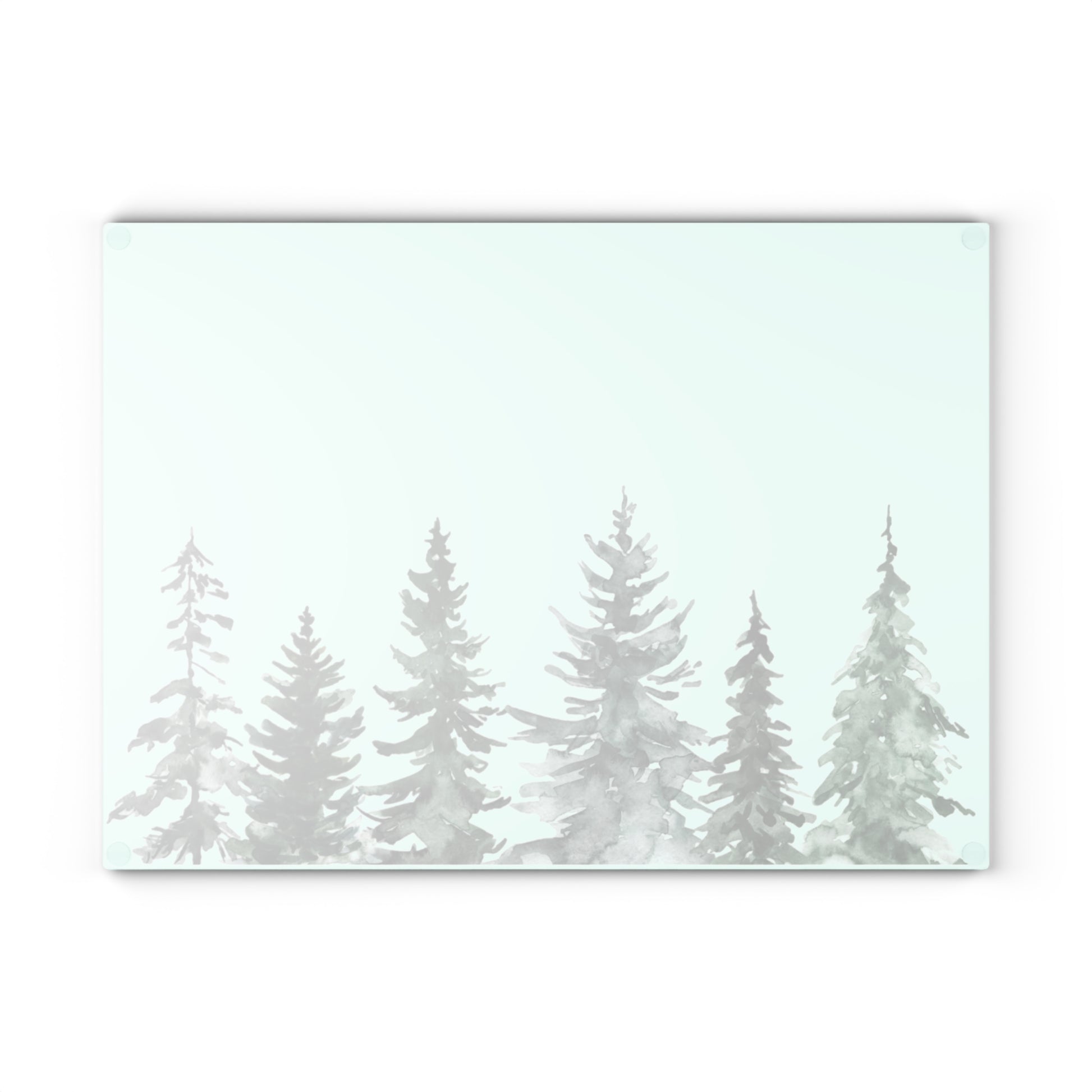 Watercolor Christmas pine tree design tempered glass cutting board.