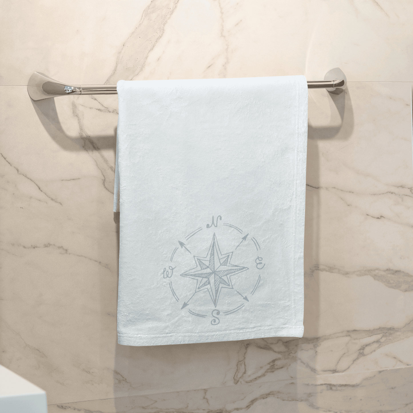 Coastal bath towel with beach vibes design, perfect for adding a soothing, ocean-inspired touch to your bathroom.