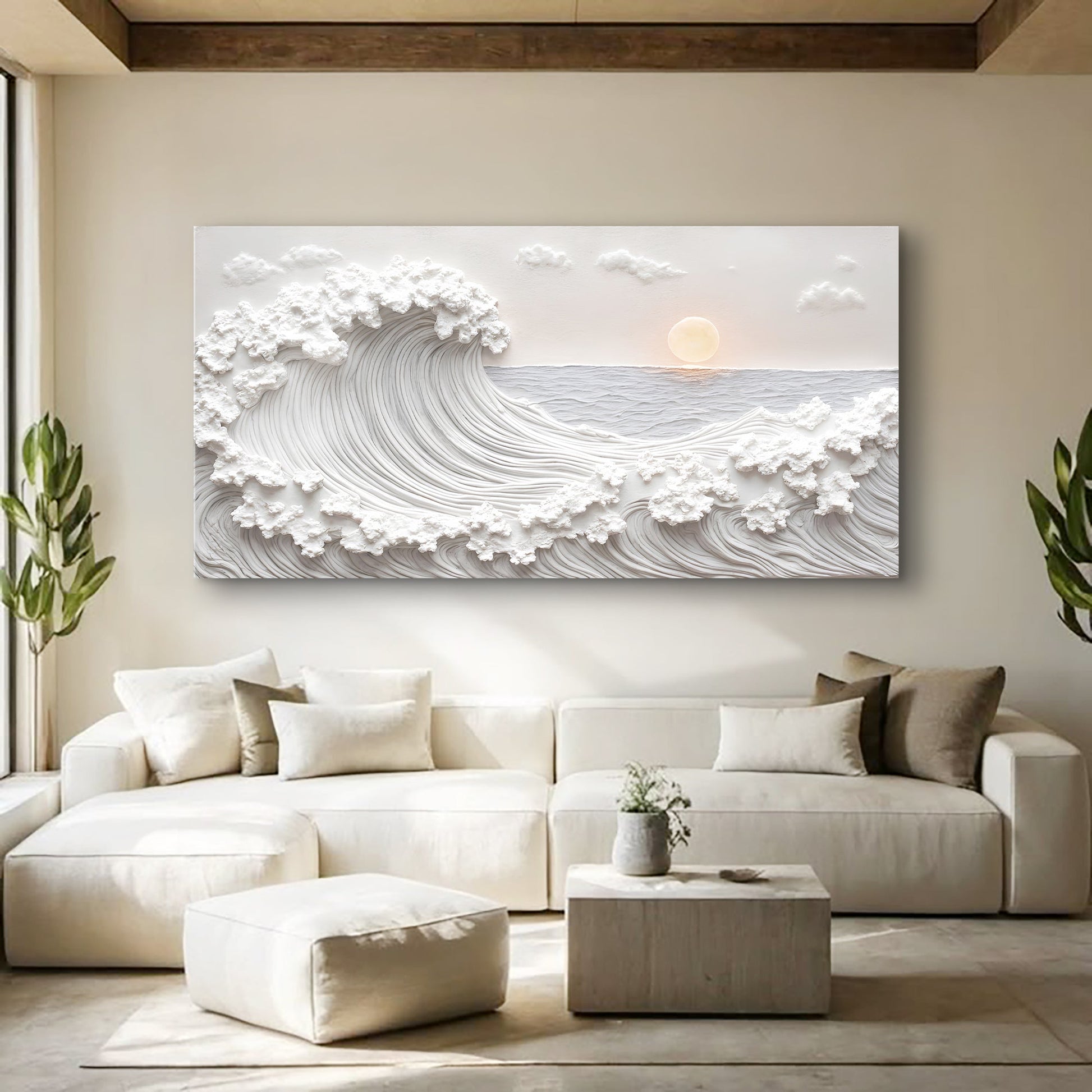 Coastal wave texture painting for beach house wall décor