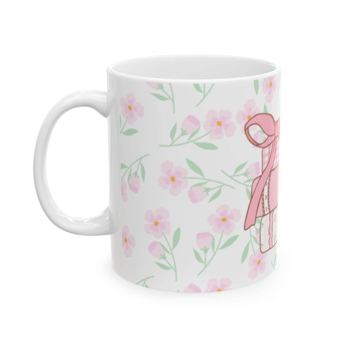 Coquette bow coffee mug for book lovers