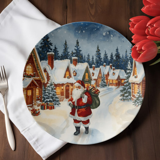 Decorative 10" ceramic Santa plate, great for serving cookies or as a collectible holiday gift for a plate collector