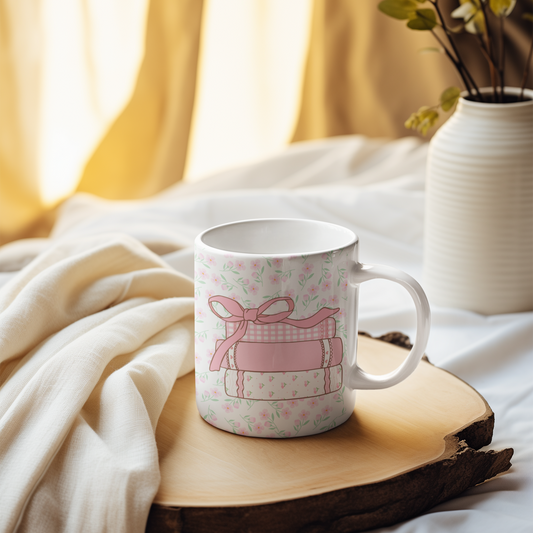 Coquette bow coffee mug with pink bow design
