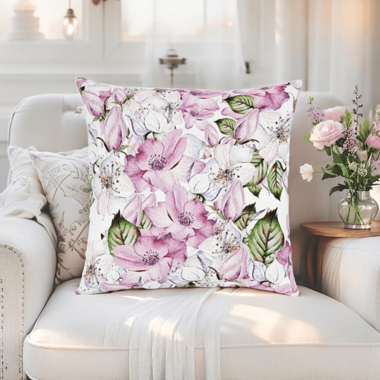 Romantic flower pillow with pastel design