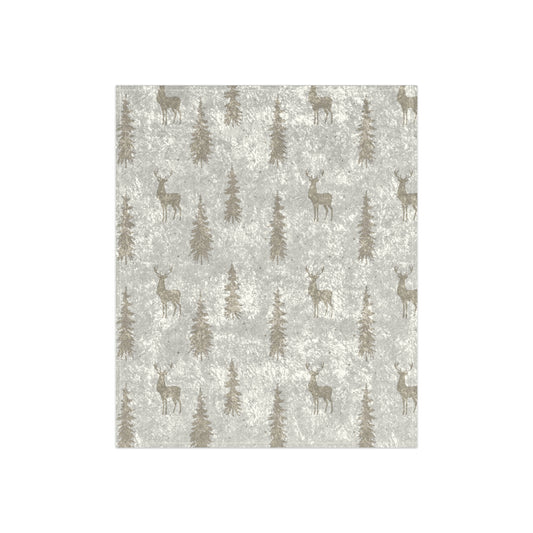 Crushed Velvet Deer & Forest Winter Throw Blanket