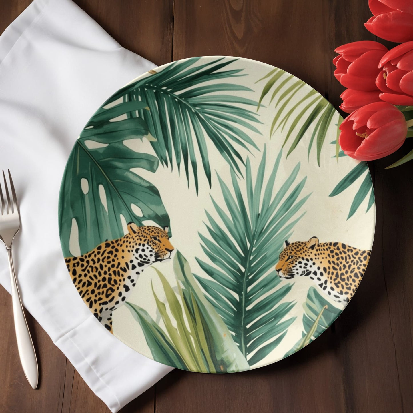 Reverse side of the luxury dinner plate, showing the designer back stamp and the 10-inch size specification.