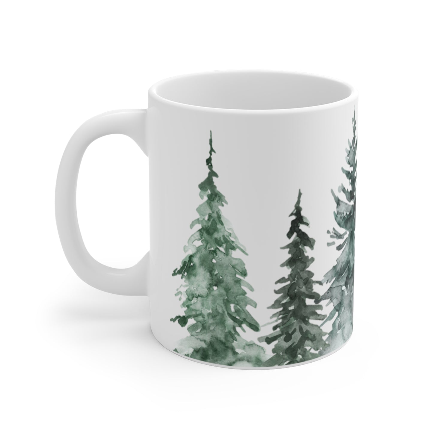 Close-up of the holiday mug handle and design texture, confirming it is dishwasher safe ceramic.