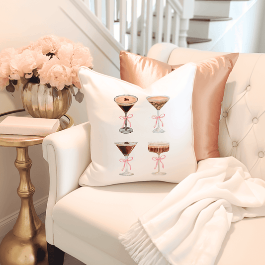 This glamourous espresso martini pillow will add a touch of elegance to any room.