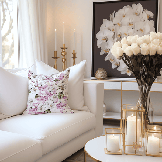 Beautiful floral throw pillow with elegant flower patterns, ideal for spring and summer home decor