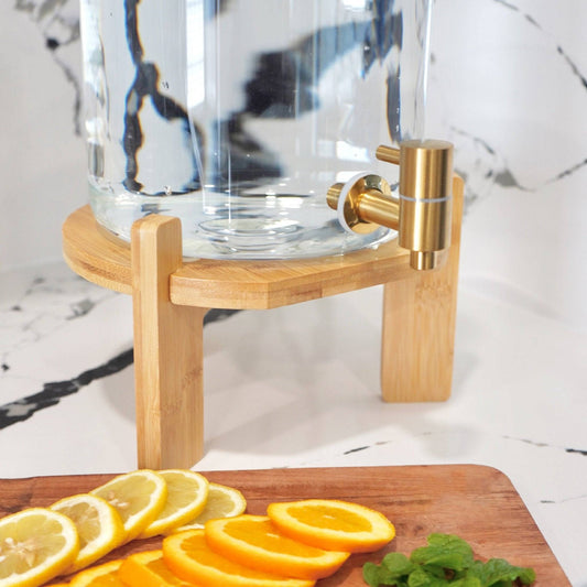 Glass Drink Dispenser with Wood Stand