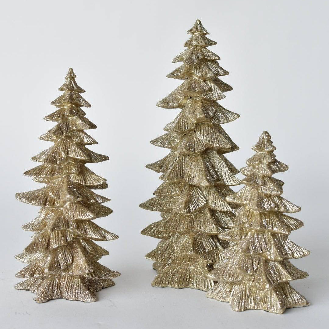 Set of 3 Gold Platinum Glitter Tabletop Trees