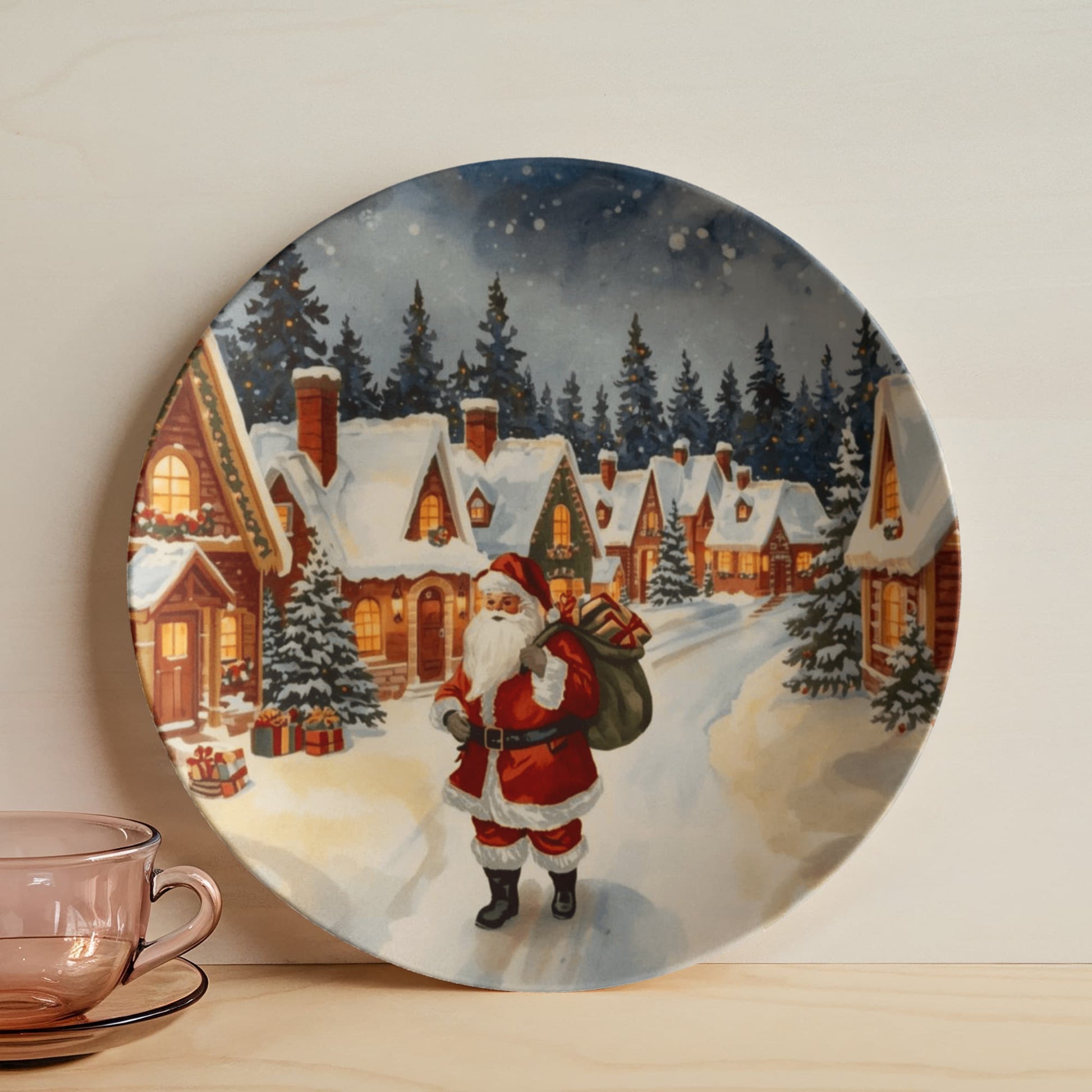 Close-up view of the smooth ceramic finish on the quality 10-inch Christmas dinner plate