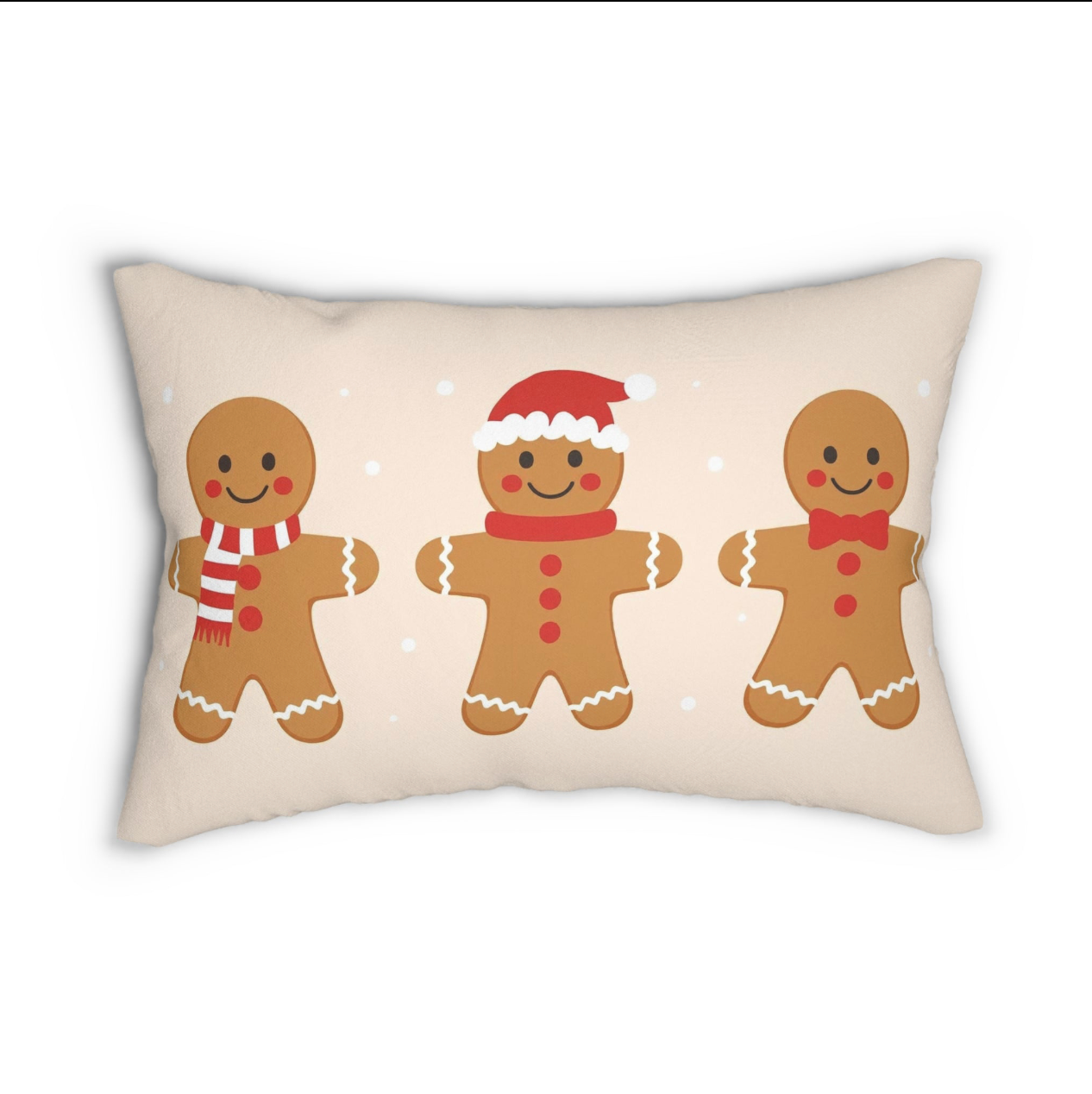 Holiday throw pillow featuring a gingerbread-man design, ideal for seasonal decor and cozy Christmas decorating.