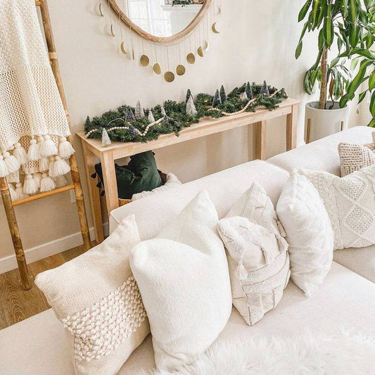 Boho Beige Corded Banded Pillow Cover