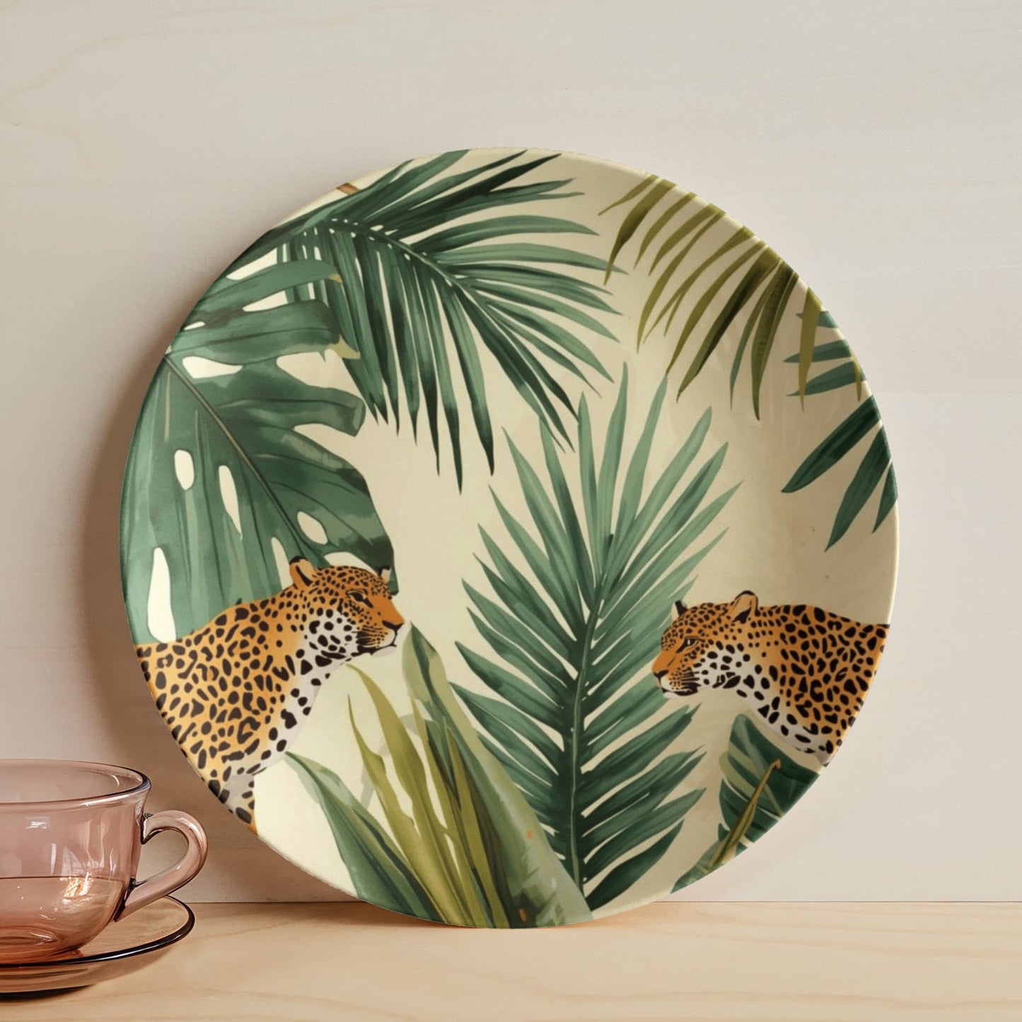 Luxury 10-inch ceramic dinner plate with a bold, high-contrast jaguar animal print design.