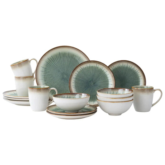 Green Stoneware 16-Piece Dinnerware Set
