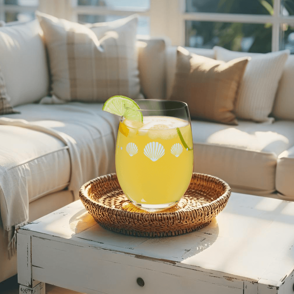 Nautical drinkware stemless wine glass for coastal homes and patios