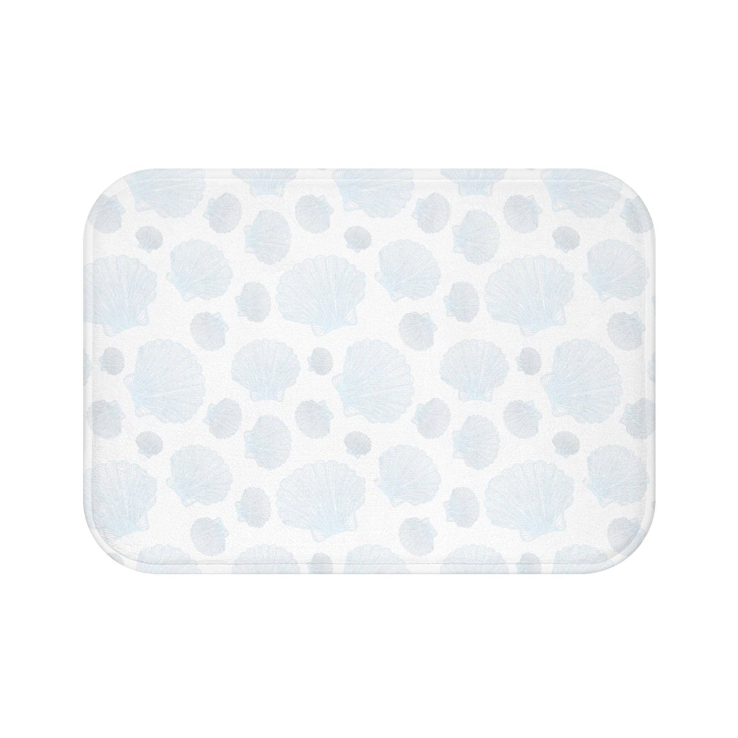 Nautical-themed bath mat featuring seashell and rope accents, perfect for a maritime bathroom style