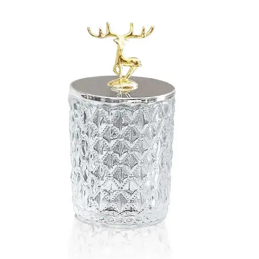 Glass Storage Jar with Gold Reindeer Lid