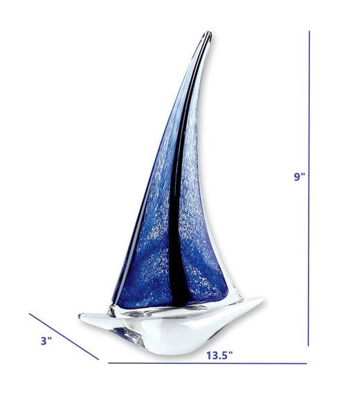 Ocean-inspired blue glass sailboat figurine for beach house display