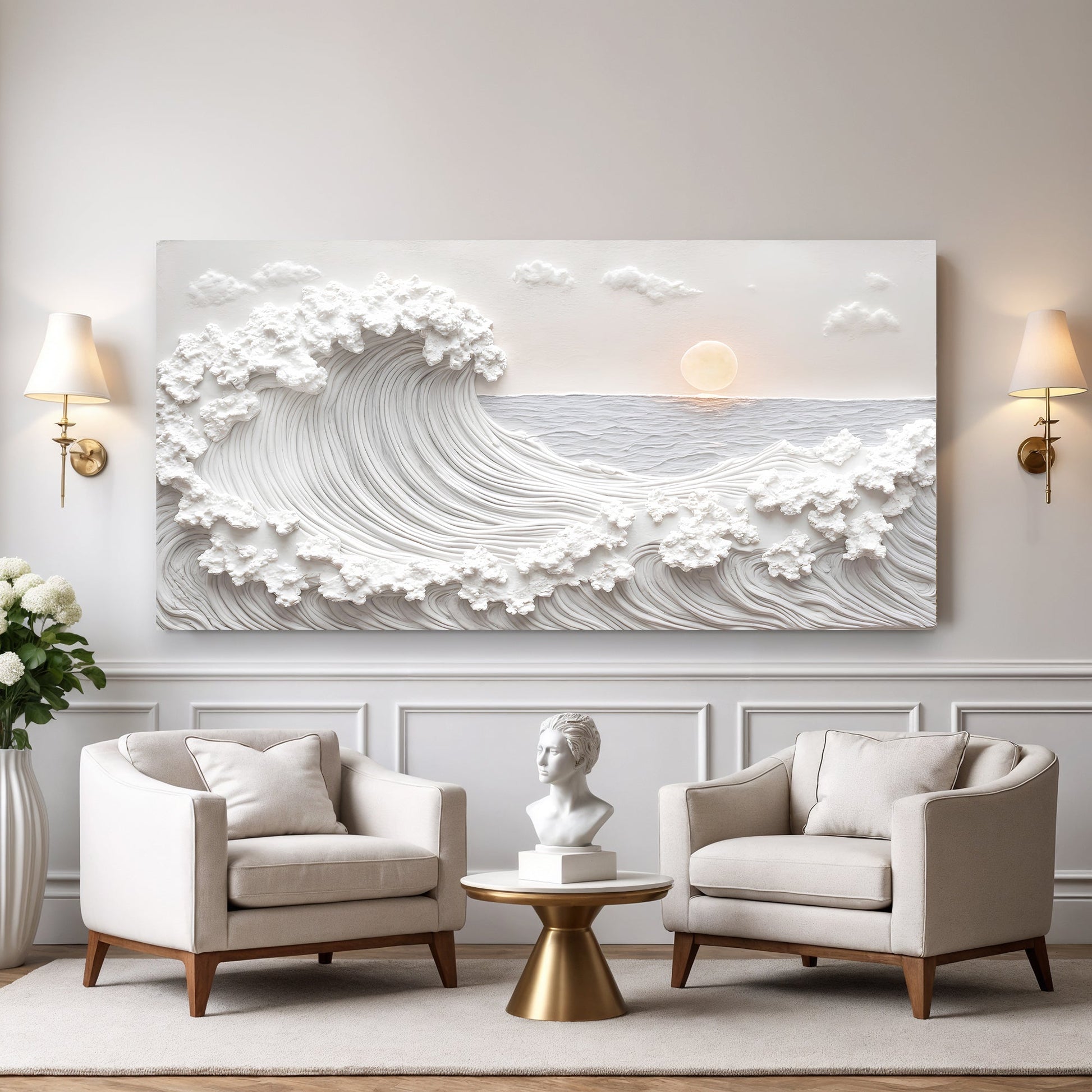 Abstract ocean wall decor for coastal bedroom or living room