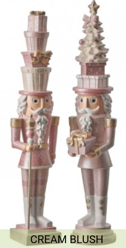 pastel pink nutcracker figurines holiday decor