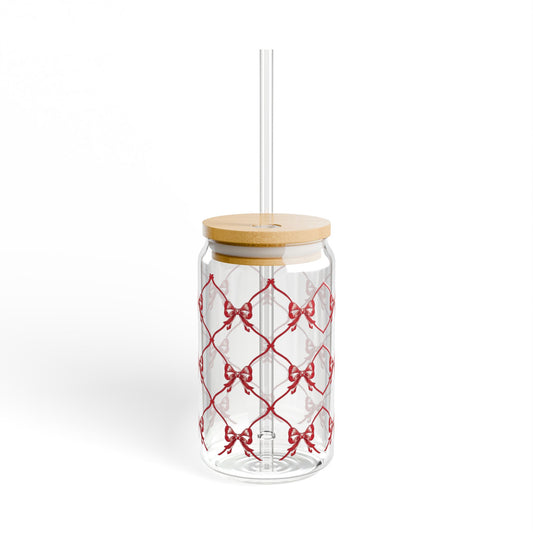 Festive Red Bow Holiday Glass Sipper Tumbler