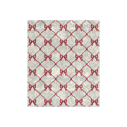 Red Bow Velvet Christmas Throw Blanket