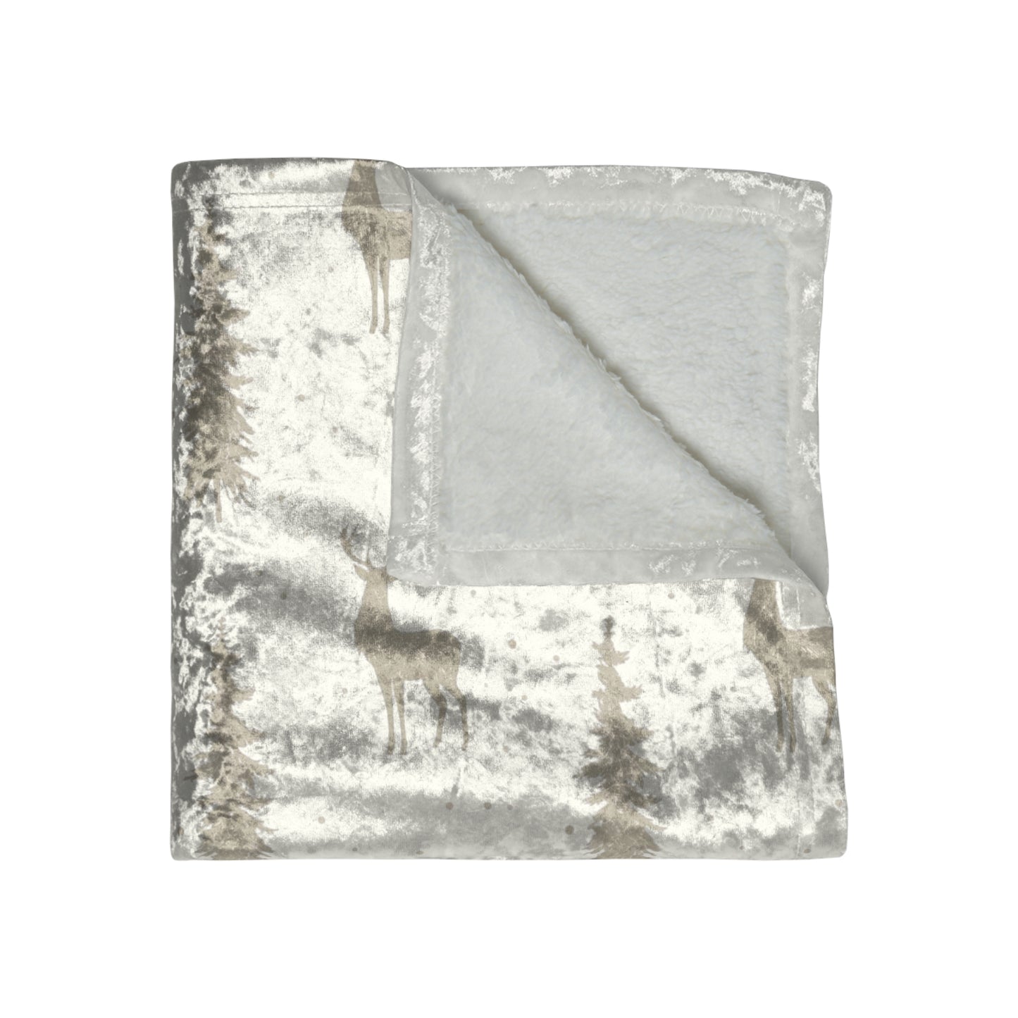 Crushed Velvet Deer & Forest Winter Throw Blanket