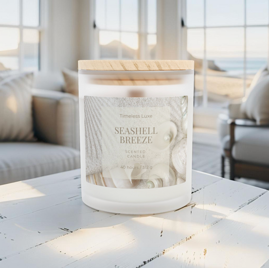 Seashell Breeze scented candle for beach-themed relaxation decor