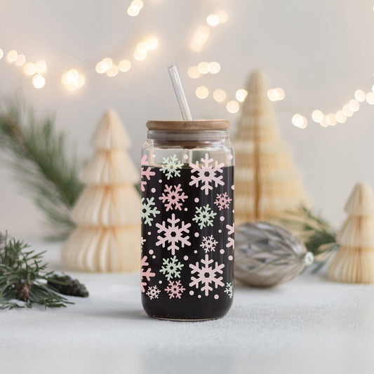 Pastel Snowflake Glass Tumbler - 17oz of Winter Wonderland Vibes