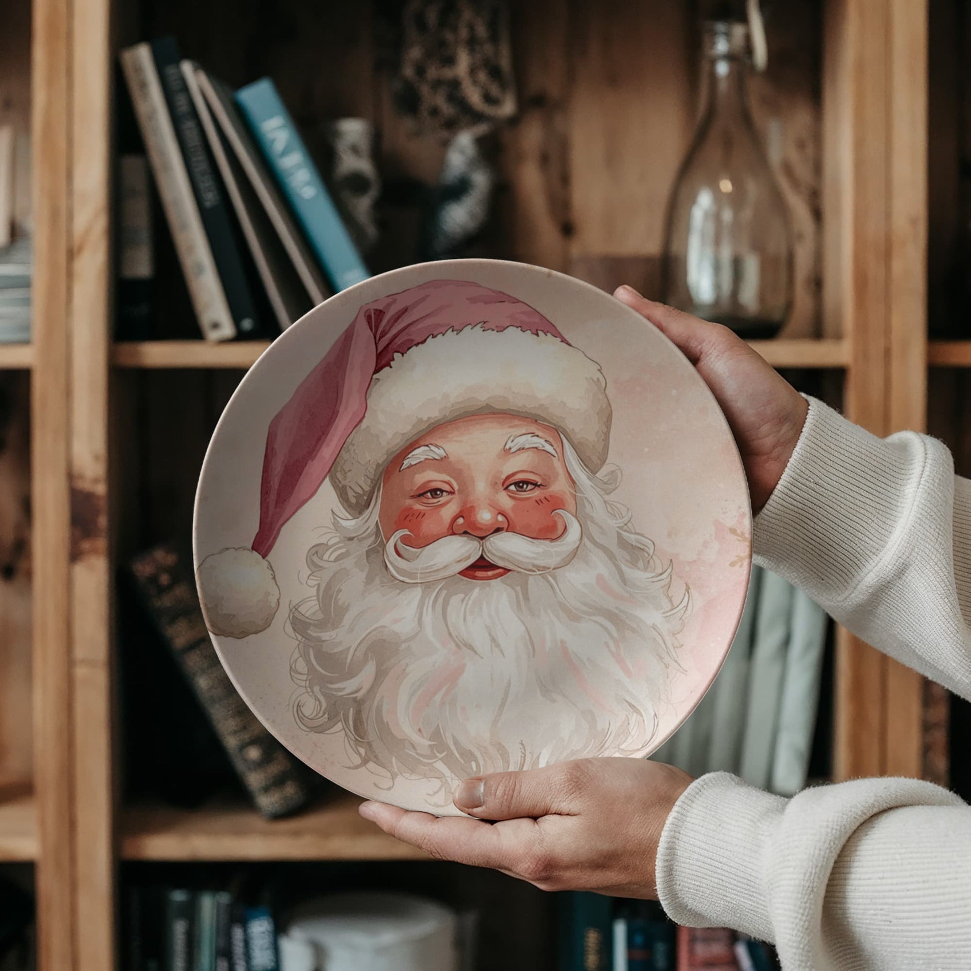 Trending Pink Christmas Santa tableware piece, a beautiful decorative dinner plate.